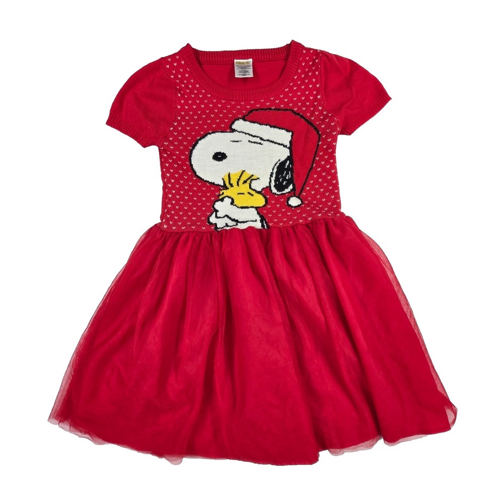 Peanuts Christmas Sweater Dress Snoopy Woodstock Santa Lacy 10/12 Sparkles